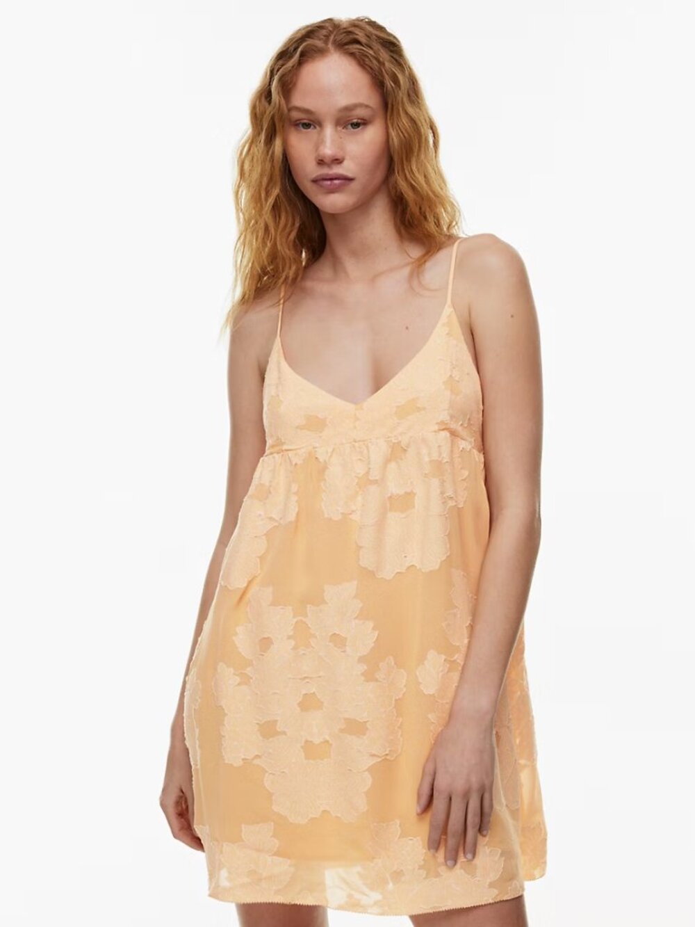 Wilfred Lover Peach Mini Babydoll Floral Jacquard Dress
